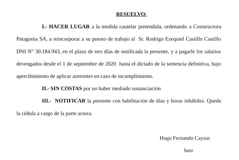 La Justicia reincorporó a un trabajador despedido durante la pandemia |  Diario del Fin del Mundo