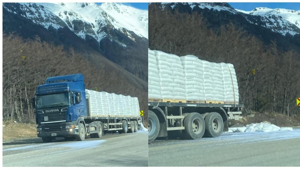 Accidente en la Ruta 3 con bolsones plásticos de Río Chico